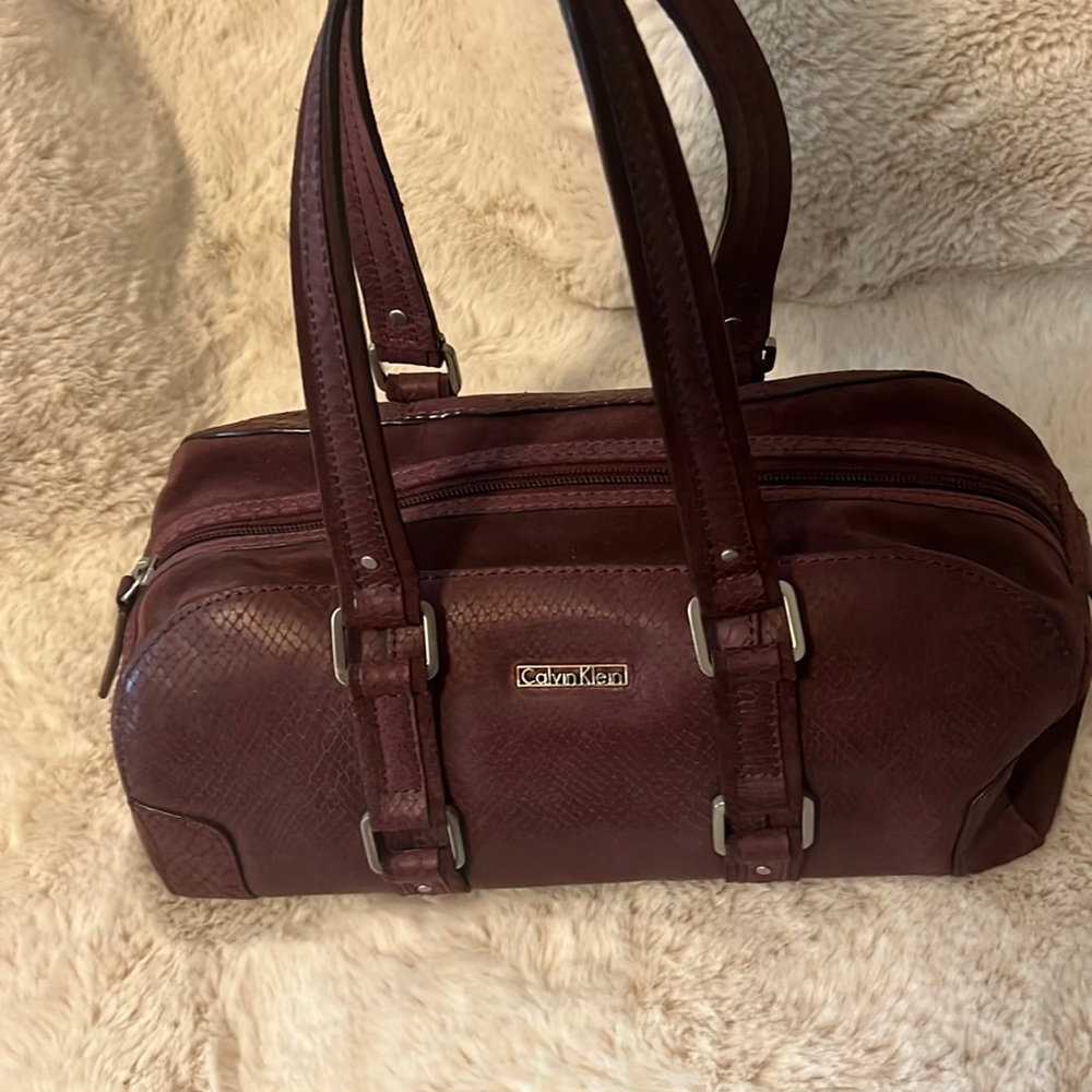 Deep purple leather and suede Calvin Klein tote with cover bag!
